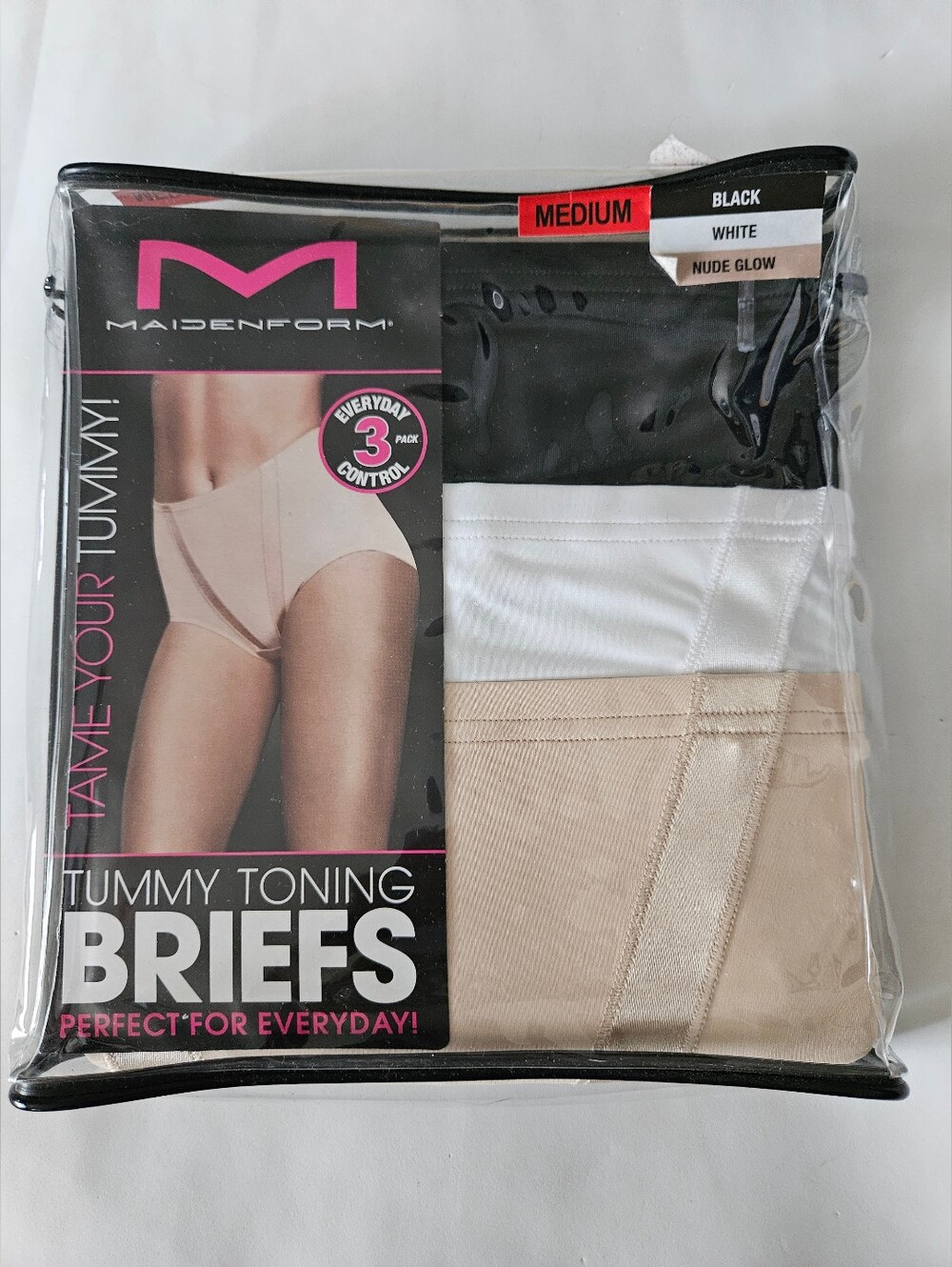 Maidenform Tummy Toning Briefs - Black, White, Nude Glow
